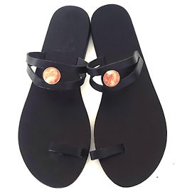 Ancient Greek Sandals Altgriechische Sandalen mit Bernsteinbesatz Schwarz