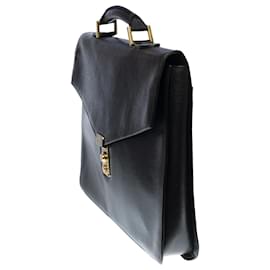 Chanel-Elegant vintage Chanel Briefcase in black grained leather, garniture en métal doré-Black