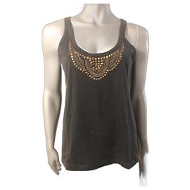 Top sans manches Maje gris en coton avec motifs métal doré Gris