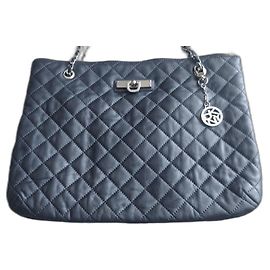 Dkny Leather Handbag Grey Metallic Grey