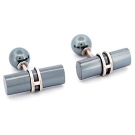 Hermès CUFFLINKS HERMES BATONNETS H SILVER CERAMIC CHROME CUFFLINKS Grey