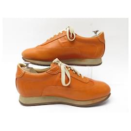 Hermès-HERMES SHOES QUICK H SNEAKERS 39.5 ORANGE LEATHER SNEAKERS POUCH SHOE BAG-Orange