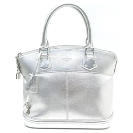 Louis Vuitton-LOUIS VUITTON LOCKIT PM HANDBAG IN SILVER SUHALI LEATHER HAND BAG-Silvery