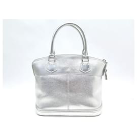 Louis Vuitton-LOUIS VUITTON LOCKIT PM HANDBAG IN SILVER SUHALI LEATHER HAND BAG-Silvery