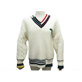 Lacoste-NEW LACOSTE RUNAWAY AH SWEATER0437 UNISEX COLLECTION M 48 WHITE WOOL SWEATER-White