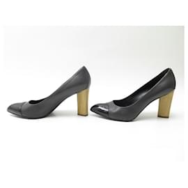 Yves Saint Laurent-YVES SAINT LAURENT SHOES 38.5 PUMPS WITH HEELS ANTHRACITE LEATHER SHOES-Dark grey