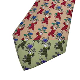 Hermès-Hermes Paris Vintage Beige Silk Oriental Man Print Neck Tie 7238 MA-Beige