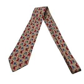 Hermès-Hermes Paris Vintage Beige Silk Oriental Man Print Neck Tie 7238 MA-Beige