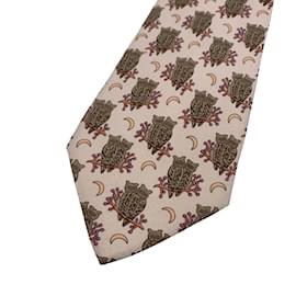 Hermès-Gravata Hermes Paris Vintage Seda Bege Olws e Moon Print Gravata 7275 MA-Bege