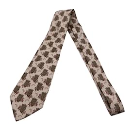 Hermès-Gravata Hermes Paris Vintage Seda Bege Olws e Moon Print Gravata 7275 MA-Bege