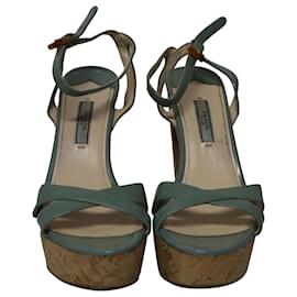 Prada-Prada Platform Sandals with Cork Heels in Green Patent Leather-Green