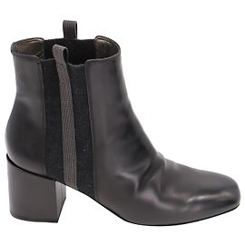 Brunello Cucinelli Ankle Boots with Cashmere Stripe in Black Leather Black