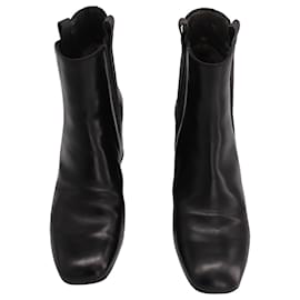 Brunello Cucinelli-Brunello Cucinelli Ankle Boots with Cashmere Stripe in Black Leather-Black