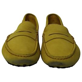 Tod's-Tod's City Gommino Driving Shoes in Yellow Suede-Yellow
