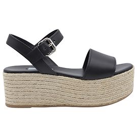 Prada Espadrille Platform Sandals in Black Leather Black