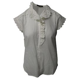 Nili Lotan Leanne Voile-Bluse mit Spitzenbesatz aus weißer Baumwolle Weiß