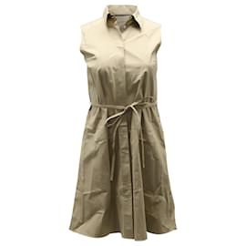 Theory-Theory Belted Shirt Dress in Beige Cotton-Beige