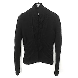 Chanel-CHANEL Fall 2003 03A Ruffle Front Knitted Cardigan Jacket-Black
