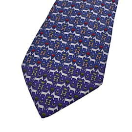 Hermès-Cavalos de seda azul vintage Hermes Paris e gravata com estampa H 7931 MA-Azul
