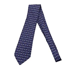 Hermès-Cavalos de seda azul vintage Hermes Paris e gravata com estampa H 7931 MA-Azul