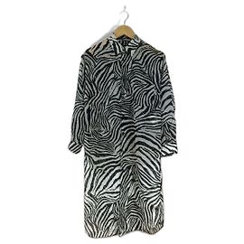 Junya Watanabe Comme des Garcons 20AW / Musselin Hemdkleid / Hemdkleid / XS / Polyester / WHT / Zebramuster Weiß
