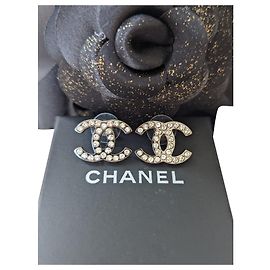 Chanel CC B17K Logo Crystal Large Classic Earrings Metallic