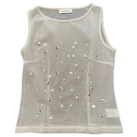 Top de tule Parosh branco com pontos espelhados e pedras Branco