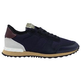 Sneakers Rockrunner in Tessuto Valentino in Pelle Blu Navy Blu