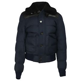 Burberry Down Filled Shearling Collar Blouson Jacket in Blue Wool Blue