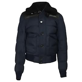 Burberry-Burberry Down Filled Shearling Collar Blouson Jacket in Blue Wool-Blue