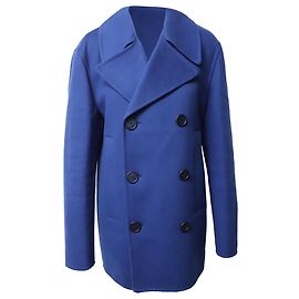 Raf Simons Double-Breasted Coat in Blue Wool  Blue