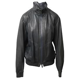 Armani Collezioni Leather Blouson Jacket in Black Lambskin Leather Black