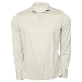 Loro Piana Langarm-Poloshirt aus grauer Seide Grau