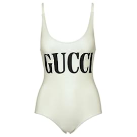 Gucci-Logo Print Swimsuit-White