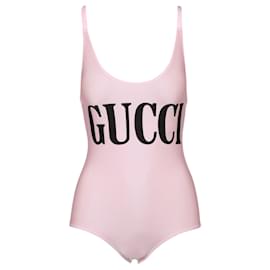 Gucci-Logo Print Swimsuit-Pink