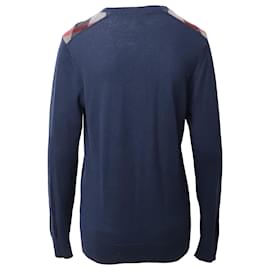 Burberry-Burberry Brit Check Shoulder Suéter em Cashmere Azul Marinho-Azul marinho