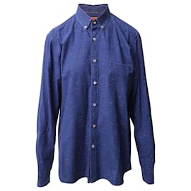 Missoni-Missoni Speckled Button-Down Shirt in Blue Cotton-Blue