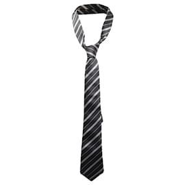 Brunello Cucinelli-Brunello Cucinelli Striped Necktie in Grey Silk-Grey
