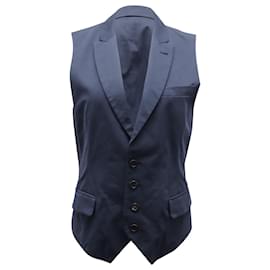 Brunello Cucinelli-Brunello Cucinelli Peaked Collar Waistcoat in Navy Blue Cotton-Blue,Navy blue