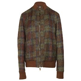 Etro Plaid Print Bomber Jacket in Brown Print Wool Other