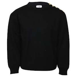 Saint Laurent-Pull col montant à boutons Saint Laurent en coton noir-Noir