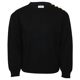 Saint Laurent High-Neck Sweater with Buttons in Black Cotton Black