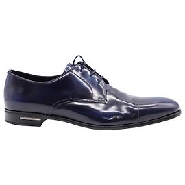 Scarpe Oxford Prada Lace Hi Shine in Pelle di vitello Blu Navy Blu Blu navy