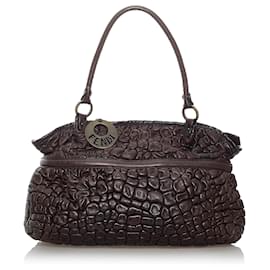 Fendi-Fendi Brown Puckered Bubble Leather Chef Shoulder Bag-Brown,Dark brown