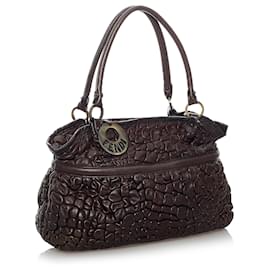 Fendi-Fendi Brown Puckered Bubble Leather Chef Shoulder Bag-Brown,Dark brown