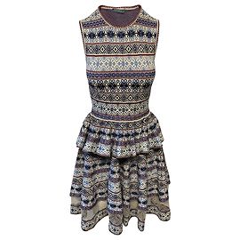 Alexander McQueen Abito in maglia a intarsio azteco in seta multicolor Altro Stampa python