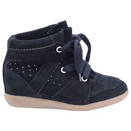 Isabel Marant Baskets compensées Bobby en daim noir Noir