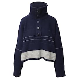 Sacai-Sacai Turtleneck Cardigan Sweater in Blue Wool-Navy blue