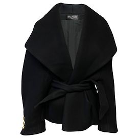 Balmain Collo a Scialle Grande in Lana Nera Nero