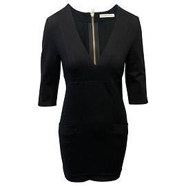 Vestido Bodycon decote em V Pierre Balmain em Seda Artificial Preto Preto